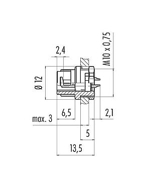 Schaaltekening 09 0973 00 02 - Bajonet Male panel mount connector, aantal polen: 2, onafgeschermd, soldeer, IP40