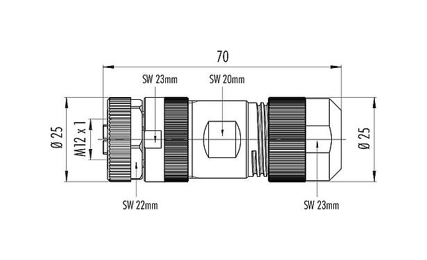 스케일 드로잉 99 0640 29 05 - M12 케이블 소켓, 콘택트 렌즈: 4+FE, 8.0-13.0mm, 차폐되지 않음, 나사 클램프, IP67, UL, M12x1.0