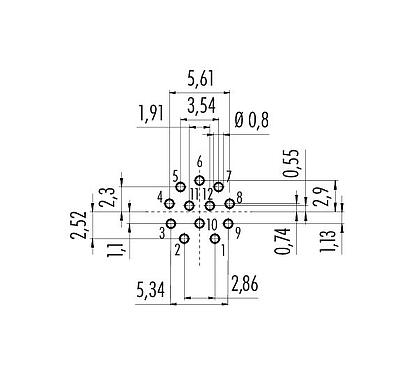 Conductor layout 86 0532 1100 00012 - M12 Female panel mount connector, Contacts: 12, unshielded, THT, IP68, UL, PG 9, front fastened