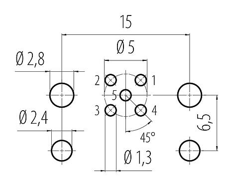 Układ przewodów 99 3441 200 05 - M12 Złącze panelowe męskie, Kontaktów: 5, nieekranowany, THR, IP68, UL, do montażu PCB
