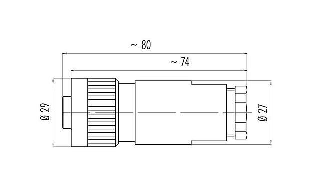 Desenho da escala 99 0214 15 07 - RD24 Tomada de cabo, Contatos: 6+PE, 10,0-12,0 mm, desprotegido, solda, IP67, PG 13,5