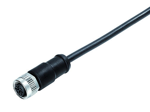 Illustration 77 0606 0000 50704-0200 - M12 Female cable connector, Contacts: 4, unshielded, moulded on the cable, IP69K, PUR, black, 4 x 1.50 mm², 2 m