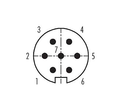 Disposición de los contactos (lado de la conexión) 09 0327 09 07 - M16 Enchufe de brida, Número de contactos: 7 (07-a), sin blindaje, soldadura, IP40