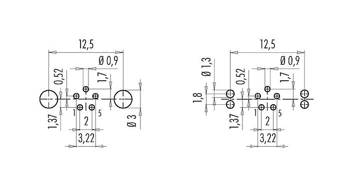 Disposizione dei conduttori 09 0416 30 05 - M9 Connettore femmina a flangia, Numero poli: 5, schermabile, THT, IP67, montaggio anteriore