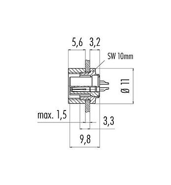 Schaaltekening 09 0082 00 04 - M9 Female panel mount connector, aantal polen: 4, onafgeschermd, soldeer, IP40
