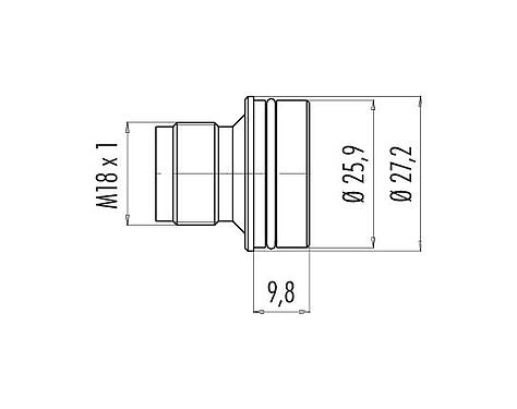 Desenho da escala 09 0443 00 04 - M18 Conector do adaptador, Contatos: 4, desprotegido, solda, IP67