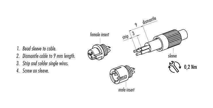 Assembly instructions 09 9790 00 05 - Snap-In Female cable connector, Contacts: 5, 3.6 mm, unshielded, solder, IP40