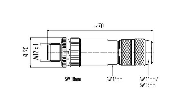 Desenho da escala 99 1439 814 05 - M12 Plugue de cabo, Contatos: 5, 5,0-8,0 mm, blindável, pinça de parafuso, IP67, UL