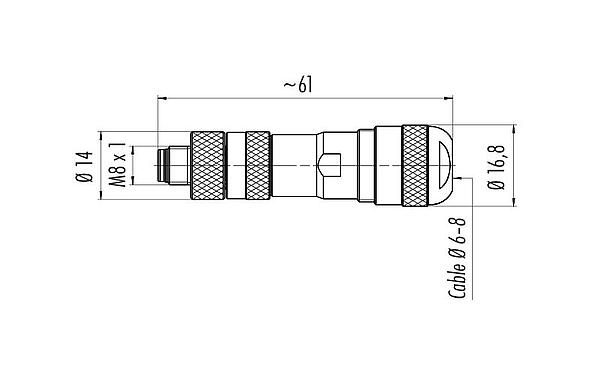 Desenho da escala 99 3361 300 03 - M8 Plugue de cabo, Contatos: 3, 6,0-8,0 mm, blindável, pinça de parafuso, IP67, UL