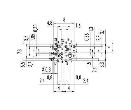 Geleiderconfiguratie 09 0497 90 24 - M16 Male panel mount connector, aantal polen: 24, onafgeschermd, THT, IP67, UL, aan voorkant verschroefbaar