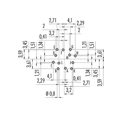 Disposizione dei conduttori 09 0331 90 12 - M16 Connettore maschio a flangia, Numero poli: 12 (12-a), non schermato, THT, IP40, montaggio anteriore