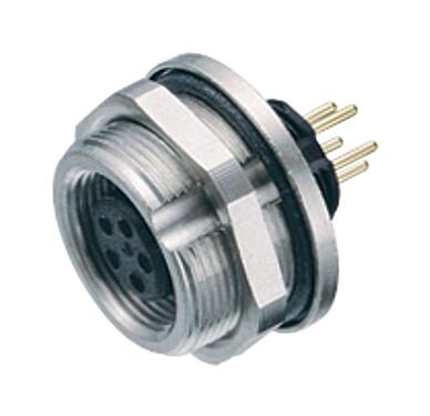 Illustration 09 0404 90 02 - M9 Female panel mount connector, Contacts: 2, unshielded, THT, IP67, front fastened