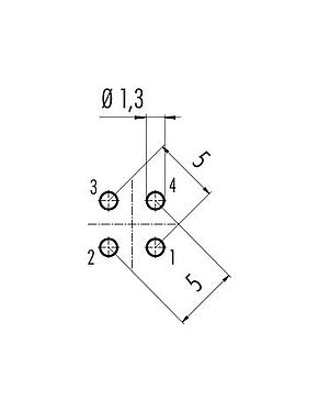 導体レイアウト 86 0532 1000 00004 - M12 メスパネルマウントコネクタ, 極数: 4, 非シールド, THT, IP68, UL, PG 9, 前面取り付け