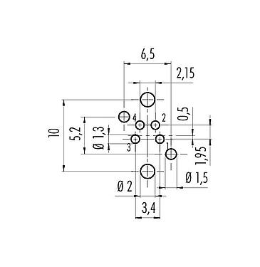 Disposizione dei conduttori 99 3390 281 04 - M8 Connettore femmina a flangia, Numero poli: 4, non schermato, THR, IP67, UL