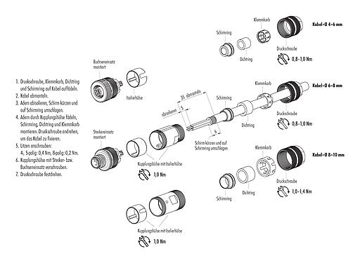 Montageanleitung 99 1429 812 04 - M12 Kabelstecker, Polzahl: 4, 6,0-8,0 mm, schirmbar, schraubklemm, IP67, UL