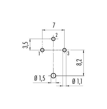 Disposizione dei conduttori 09 0108 290 03 - M16 Connettore femmina a flangia, Numero poli: 3 (03-a), schermabile, THT, IP67, UL, montaggio anteriore