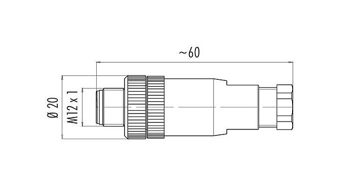스케일 드로잉 99 0429 57 04 - M12 케이블 커넥터, 콘택트 렌즈: 4, 6.0-8.0mm, 차폐되지 않음, 나사 클램프, IP67, UL