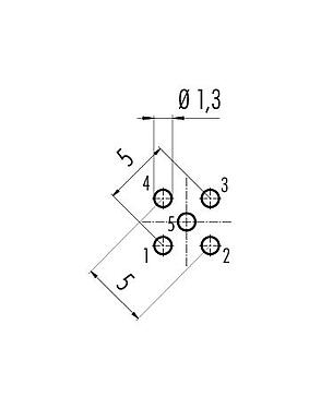 Leiterplattenlayout 86 0131 0000 00005 - M12 Flanschstecker, Polzahl: 5, ungeschirmt, THT, IP68, UL, PG 9