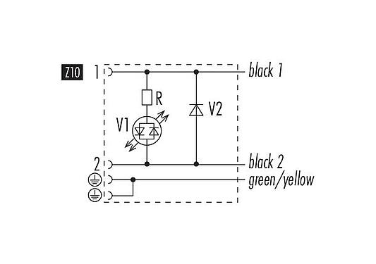 Pin assignment plans 31 5236 500 510 - Female solenoid valve connector, Contacts: 2+2PE, unshielded, moulded on the cable, IP67, PUR, black, Circuit Z10, with LED PNP, 5 m