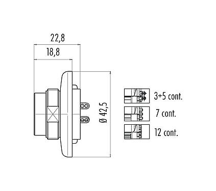 Schaaltekening 09 0447 00 12 - M25 Male panel mount connector, aantal polen: 12, schermbaar, soldeer, IP40