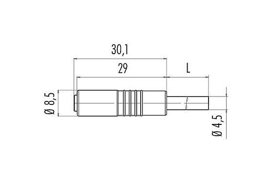 Desenho da escala 79 3386 42 04 - Snap-in Tomada de cabo, Contatos: 4, desprotegido, moldado no cabo, IP65, PVC, preto, 4 x 0,25 mm², Versão do snap-in, 2 m