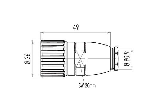 Desenho da escala 99 4609 00 16 - M23 Plugue de cabo, Contatos: 16, 6,0-10,0 mm, desprotegido, solda, IP67