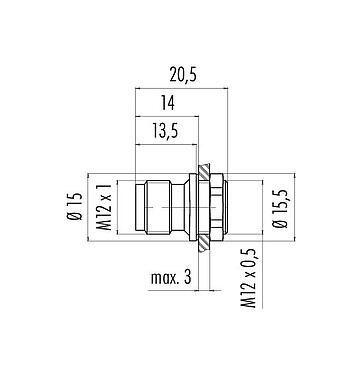 Schaaltekening 09 0431 90 04 - M12 Male panel mount connector, aantal polen: 4, onafgeschermd, soldeer, IP67, M12x0,5