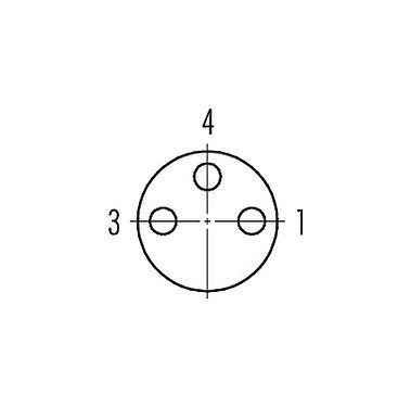 Расположение контактов (со стороны подключения) 09 3412 186 03 - M8 Фланцевая розетка, Количество полюсов: 3, не экранированный, THT, IP67, M12x1,0, привинчивается спереди