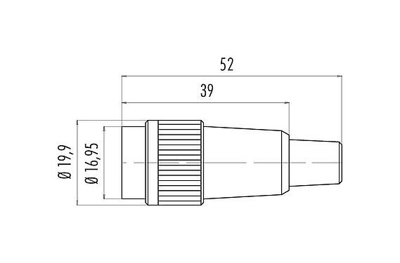 Desenho da escala 99 0654 02 14 - Baioneta Tomada de cabo, Contatos: 14, 6,0-8,0 mm, desprotegido, solda, IP40