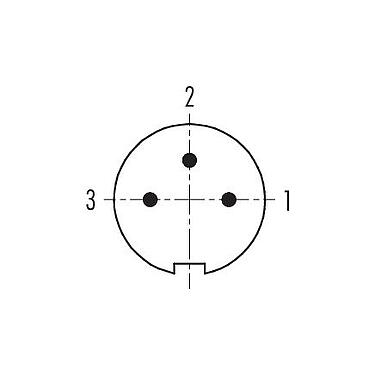 Disposition des contacts (Côté plug-in) 99 0405 70 03 - M9 Connecteur mâle coudé, Contacts: 3, 3,5-5,0 mm, non blindé, souder, IP67