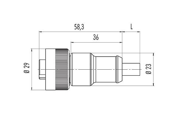 스케일 드로잉 79 0232 20 04 - RD24 케이블 소켓, 콘택트 렌즈: 3+PE, 차폐되지 않음, 케이블에 몰딩, IP67, PVC, 검정, 4x1.50mm², 2m