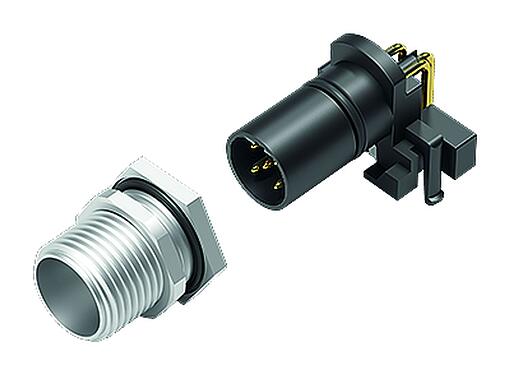 Illustration 99 4445 202 05 - M12 Male angled panel mount connector, Contacts: 5, unshielded, THR, IP67, UL, two-part design