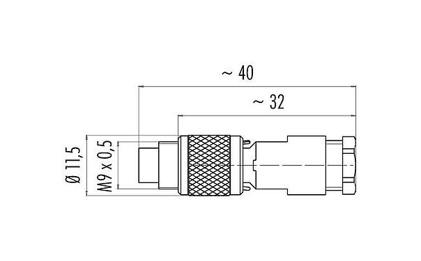 比例图 99 0401 00 02 - M9 直头针头电缆连接器, 极数: 2, 3.5-5.0mm, 非屏蔽, 焊接, IP67