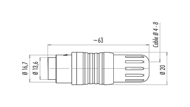 比例图 99 4805 00 03 - Push Pull 直头针头电缆连接器, 极数: 3, 4.0-8.0mm, 可接屏蔽, 焊接, IP67