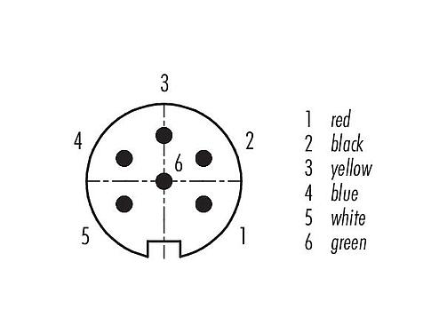 Arranjo de contato (Lado do plug-in) 79 6317 200 06 - M16 Plugue angular, Contatos: 6 (06-a), blindado, moldado no cabo, IP67, PUR, preto, 6 x 0,25 mm², 2 m