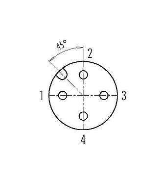 Расположение контактов (со стороны подключения) 99 1526 822 04 - M12 Угловая розетка, Количество полюсов: 4, 6,0-8,0 мм, экранируемый, Проволочный зажим, IP67