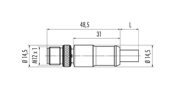 Desenho da escala 77 4329 0000 60702-0500 - M12 Plugue de cabo, Contatos: 2, blindado, moldado no cabo, IP67, UL, Profibus, PUR, púrpura, 2 x 0.25 mm², 5 m