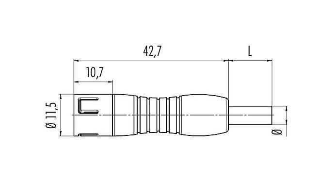 Desenho da escala 79 9245 020 05 - Snap-in Plugue de cabo, Contatos: 5, desprotegido, moldado no cabo, IP67, PUR, preto, 5 x 0,25 mm², 2 m