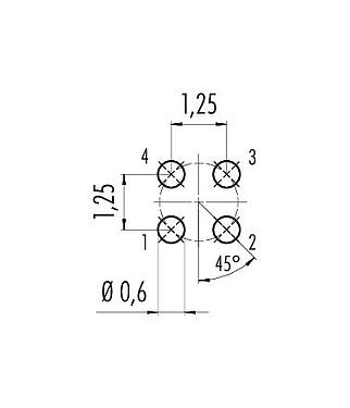 Disposizione dei conduttori 09 3111 81 04 - M5 Connettore maschio a flangia, Numero poli: 4, non schermato, THT, IP67