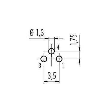 导体结构 09 3412 186 03 - M8 孔头法兰座, 极数: 3, 非屏蔽, THT, IP67, M12x1.0, 板前固定