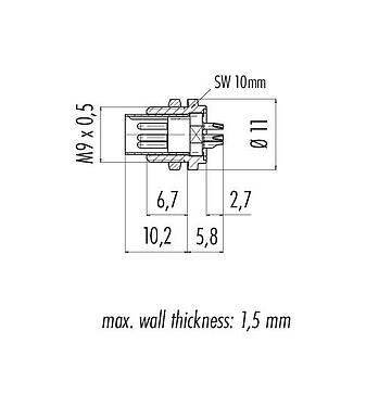 Schaaltekening 09 0073 00 02 - M9 Male panel mount connector, aantal polen: 2, onafgeschermd, soldeer, IP40