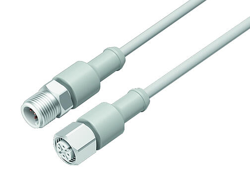 Illustration 77 3730 3729 20405-0200 - M12/M12 Connecting cable male cable connector - female cable connector, Contacts: 5, unshielded, moulded on the cable, IP69K, UL, Ecolab, PVC, grey, 5 x 0.34 mm², Food & Beverage, stainless steel, 2 m