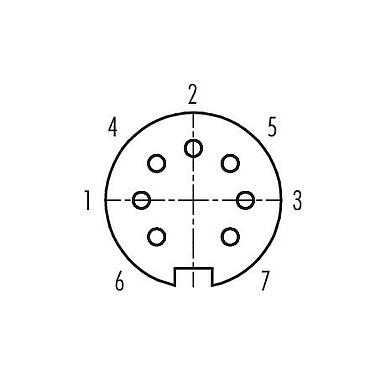Расположение контактов (со стороны подключения) 99 5182 75 07 - M16 Угловая розетка, Количество полюсов: 7 (07-b), 4,0-6,0 мм, экранируемый, пайка, IP67, UL