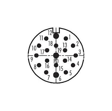 Disposición de los contactos (lado de la conexión) 99 4647 00 19 - M23 Conector de acoplamiento macho, Número de contactos: 19, 6,0-10,0 mm, blindable, soldadura, IP67
