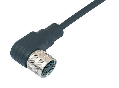 Illustration 79 6372 200 08 - M16 Female angled connector, Contacts: 8 (08-a), shielded, moulded on the cable, IP67, PUR, black, 8 x 0.25 mm², 2 m